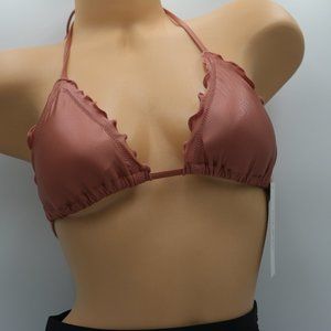 Yamma Womens Ruffled Bikini Top - Salmon - S